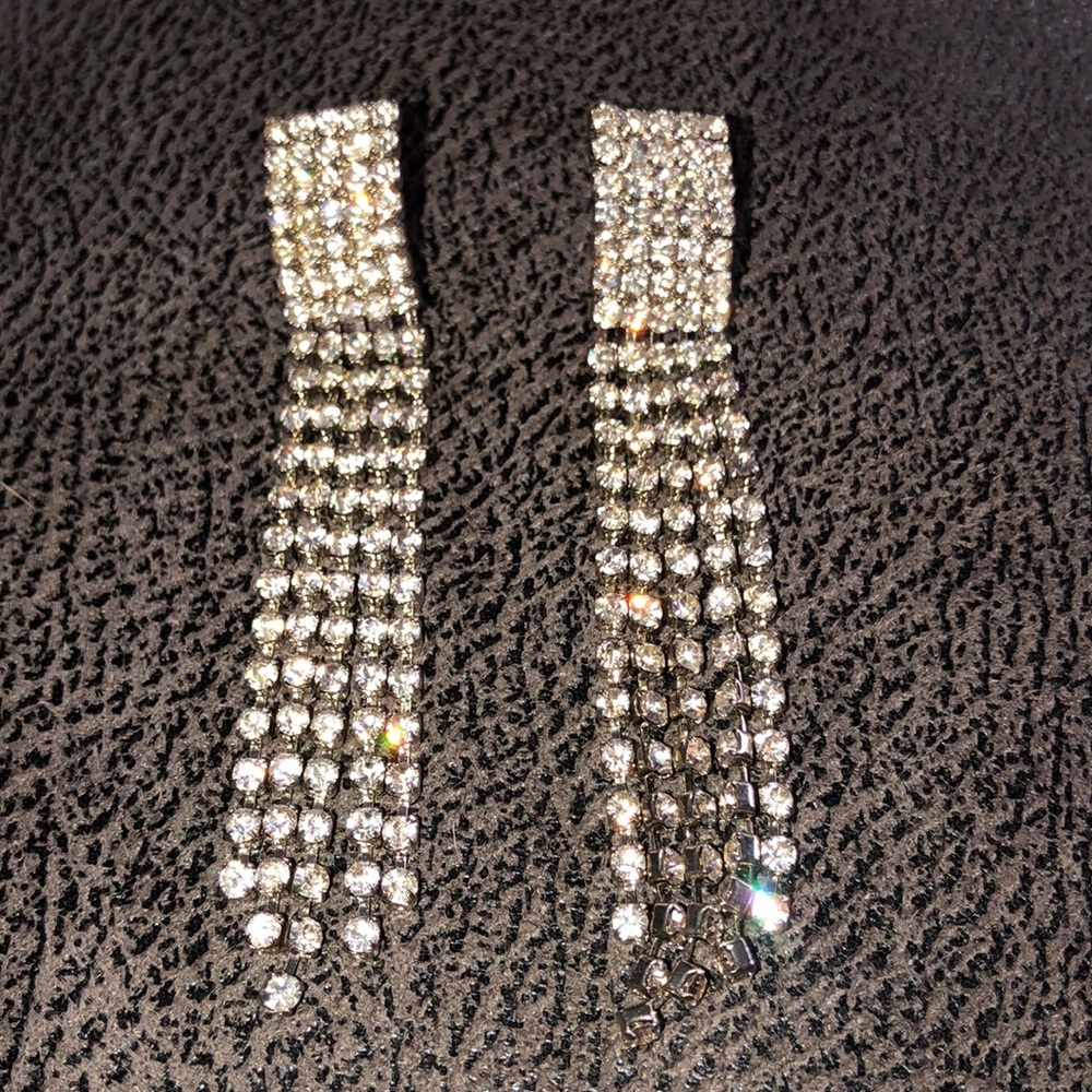 Silver and diamond dangle earrings